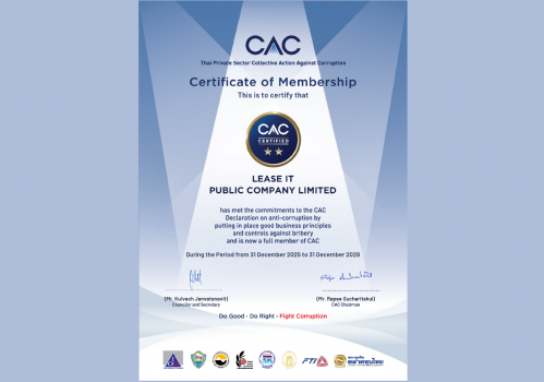 ‘ลีซ อิท’ (LIT) ตอกย้ำจุดยืนธรรมาภิบาล คว้าใบเซอร์ฯ CAC  เป็นสมาชิกแนวร่วมต่อต้านคอร์รัปชันภาคเอกชนไทยอย่างเป็นทางการ
